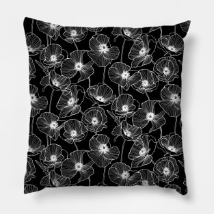 Black and White Poppies Pillow