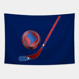 NHL - DC Red White Blue Stick Red Blue Puck Tapestry