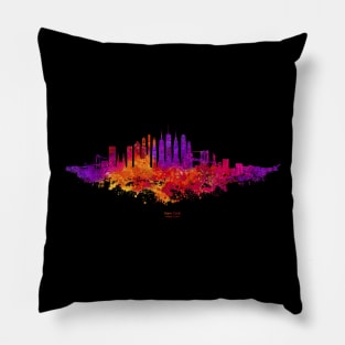 New York City Skyline Colorful Watercolor in red orange and purple Pillow