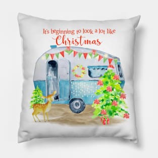 Christmas Retro Vintage Camper Caravan Pillow