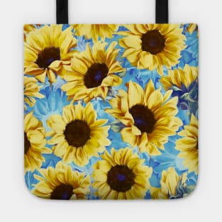 Dreamy Sunflowers on Blue Tote