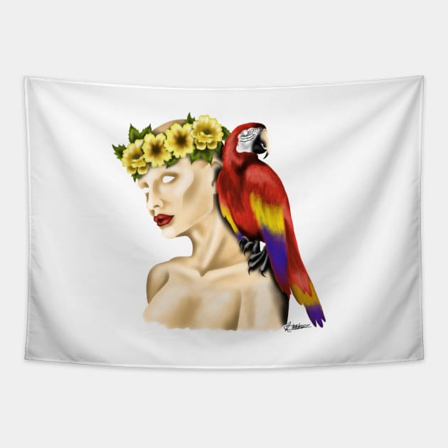 GUARDIAN SCARLET MACAW Tapestry by Maker Art Creations