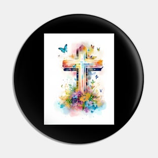 Christian Cross With Butterflies Pin