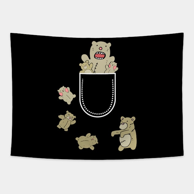 Zombie Teddy Bears Falling Out of a Shirt Pocket Tapestry by Apathecary