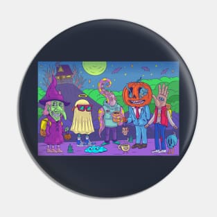 Spooky Halloween Creatures Cartoon Illustration Pin