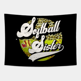 Softball Sister Vintage Leopard Softball Family Matching Tapestry