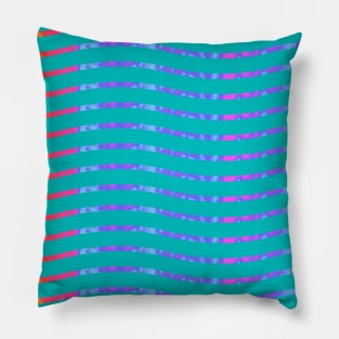 Wavy Lines Rainbow on Teal Pillow