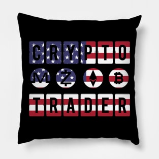 Crypto Trader Bitcoin BTC USA Flag Patriotic Pillow