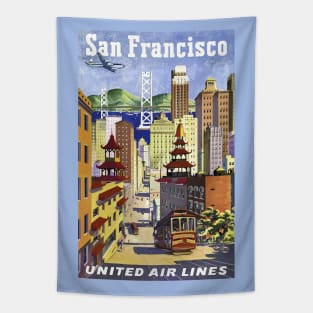 Restored Vintage Travel Poster United Airlines to San Francisco Tapestry