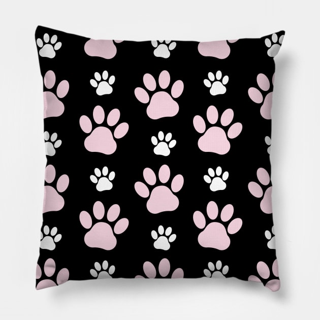 Pattern Of Paws, Pink Paws, Dog Paws, Animal Paws Pillow by Jelena Dunčević