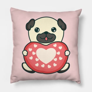 Cute pug holding heart - Dog lover gift Pillow