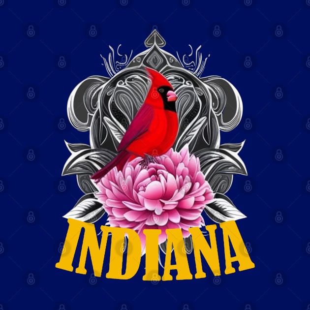 Cardinal Bird With Peony Indiana State Tattoo Art by taiche