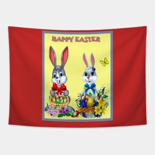 Easter Holiday Bunny Rabbit Couple Greeting Print Tapestry