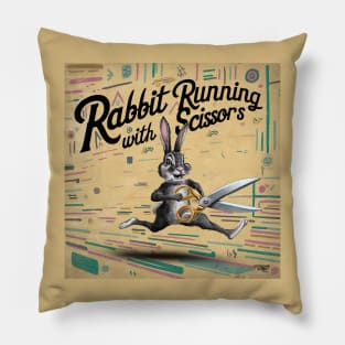 Rabbit Running with Scissors Pillow