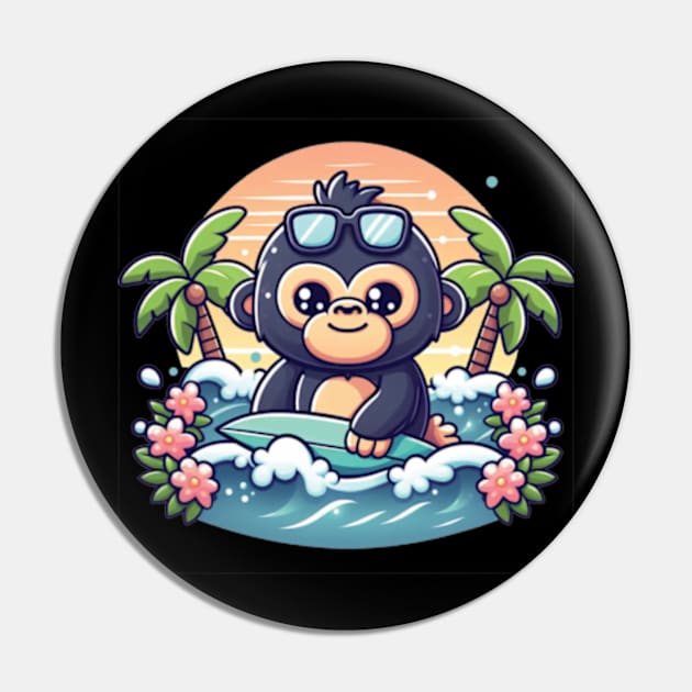 Cute Surfing Gorilla Pin by The Art-Mart