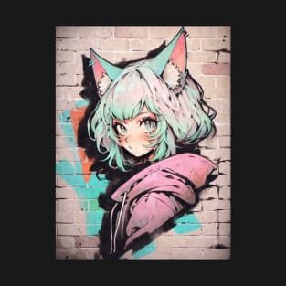 Kawaii Aesthetic  Pastel Nekomimi Anime Cat Girl Graffiti Art Style T-Shirt