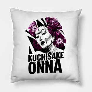 Kuchisake Onna Japanese geisha Girl with Flowers Pillow