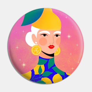 Lemon girl on magical pink background Pin