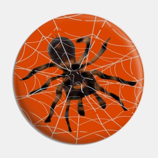 Giant Halloween Spider in Spiderwebs (Orange Background) Pin