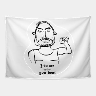 cartoony friend saying "you are what you beat" Tapestry