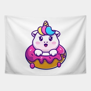 Cute baby unicorn with doughnut cartoon Tapestry