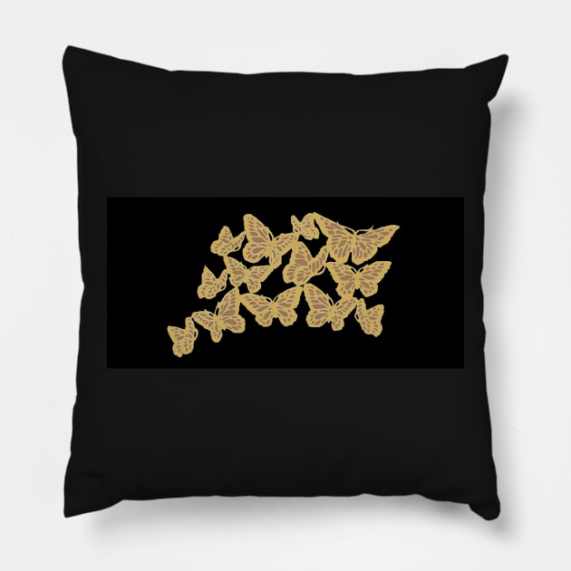 Gold Butterflies 5 - Black Pillow by AmazingCorn