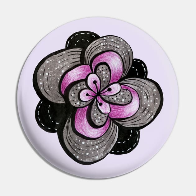 Abstract Flower In Purple Grey Black Decorative Art Pin by Boriana Giormova