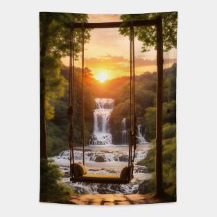 Mountain Waterfall in the Forest Nature Photograph Tapestry