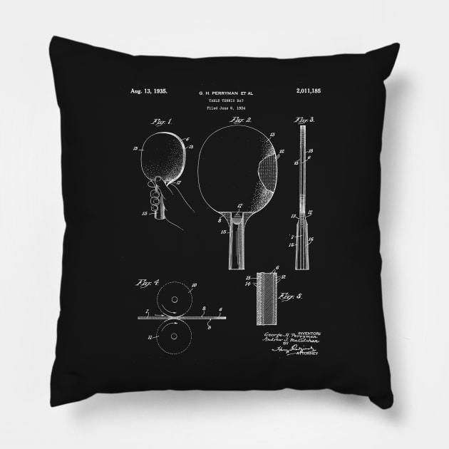 Table Tennis Patent - Tennis Paddle Art - Black Chalkboard Pillow by patentpress