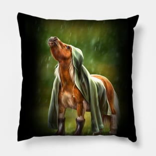 Pony in a raincoat. Pillow