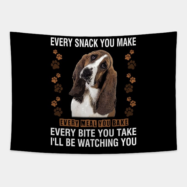 Cute and Curled Basset I'll Be Watching You Tee Delight Tapestry by Beetle Golf