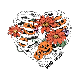 Retro Halloween Heart Skeleton Pumpkin Flower Dead Inside T-Shirt