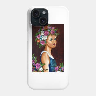 Abundance : portrait of a woman with flowers in her hair Phone Case