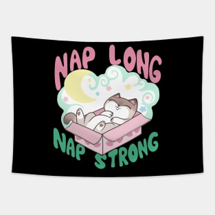 Nap Long Nap Strong Sleepy Cat in Box Sleeping Kitty Tapestry