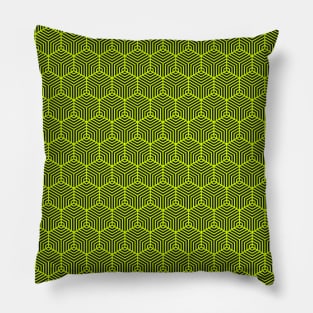 Green diamond geometric pattern design over a dark grey background Pillow