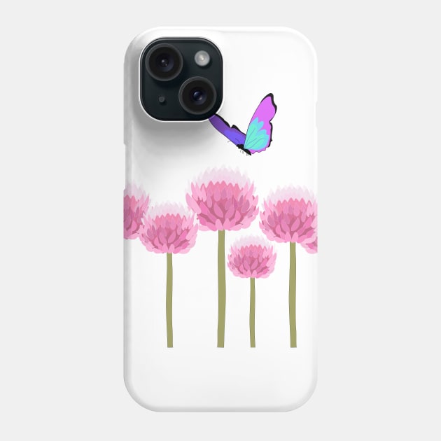 Butterfly flying over allium flowers Phone Case by Orangerinka