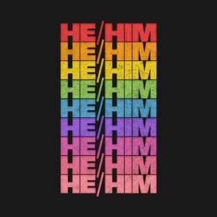 He/Him Pronouns /// Retro Faded Design T-Shirt