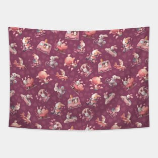 Bunnies on Wheels Tapestry