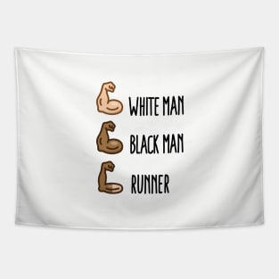 White man Black man Runner funny running biceps (dark design) Tapestry