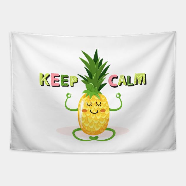 Keep Calm Pineapple Meditate Tapestry by Pixrait