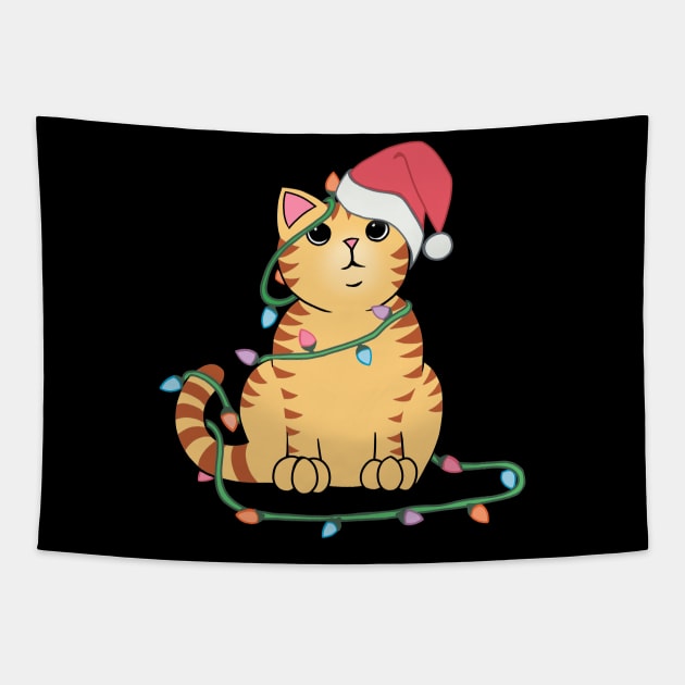 Orange Tabby Cat Christmas lights funny cat lover xmas hat Tapestry by xenotransplant