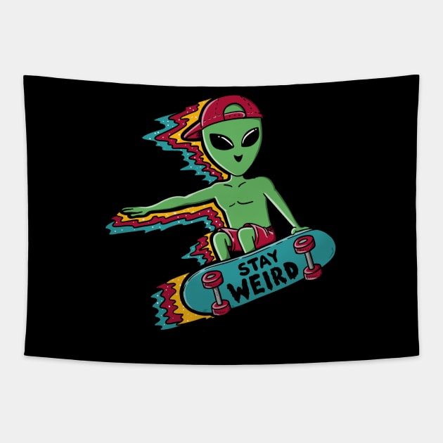 Alien and skateboard Tapestry by coffeeman