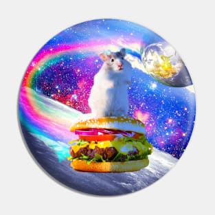 Rainbow Space Hamster Riding Burger Pin