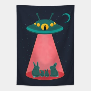 Alien Bunnies and Space Ship with Cute Sci Fi Rabbits Tapestry