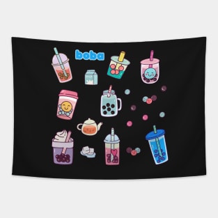 Cute Kawaii Boba Bubble Tea Tapestry