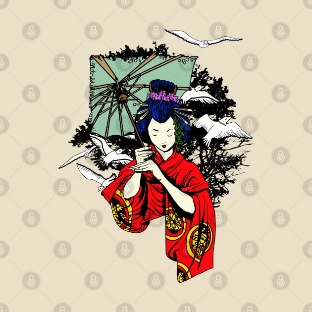 Geisha Holding An Umbrella by MarinasingerDesigns