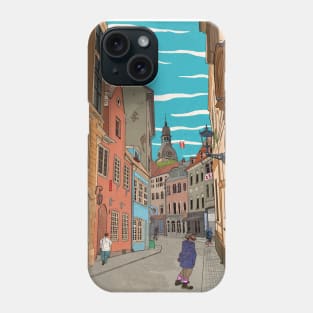 Downtown Riga Latvia Whimsical Retro Inspired Illustration Phone Case