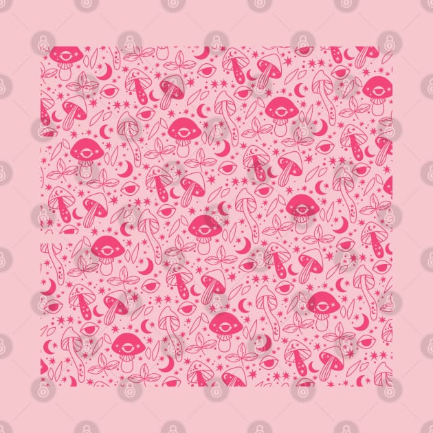 Cottagecore Mushroom Moon Pink Pattern by Hypnotic Highs