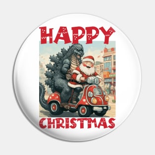 Happy Christmas with Godzilla Pin