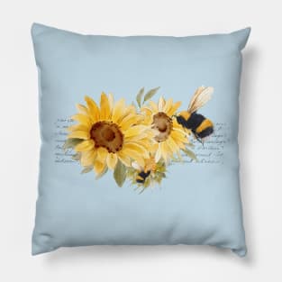 Elegant Honeybee Sunflowers Vintage Letter Pillow